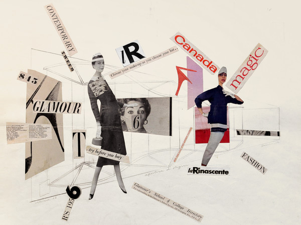 Roberto Sambonet, <em>Bozzetto per l’allestimento della vetrina "Glamour. Apertura di stagione” de La Rinascente</em>, 1956 circa, Collage e matita su cartoncino, Milano, Archivio Pittorico Roberto Sambonet