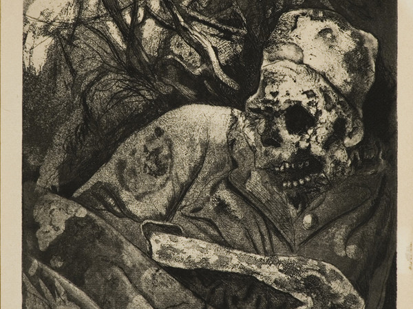 Otto Dix, Cadavere sul filo spinato, Fiandre 1924. Acquaforte, cm 30 x 24,3.