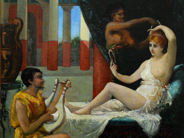 Scena classica, olio su tela, cm 86 x 70. Firmato e datato 1878 in basso a sinistra, ARS ANTIQUA (Milano) 