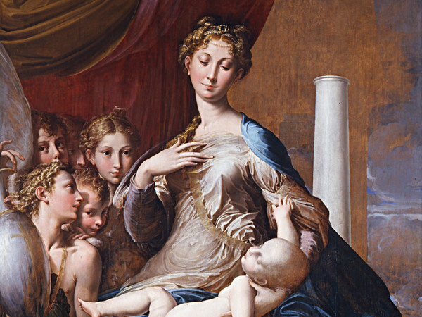 Parmigianino, Madonna dal collo lungo (Madonna col Bambino, angeli e un profeta), 1534-1540. Olio su tavola, cm 216×132. Galleria degli Uffizi, Firenze