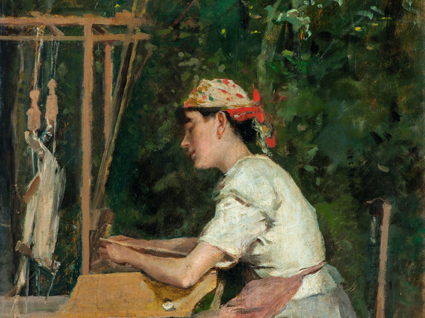 Silvestro Lega (Modigliana 1826 - Firenze 1895), La bigherinaia / The weaver, 1883, Olio su tavola / Oil on panel, | Collezione privata / Private collection 