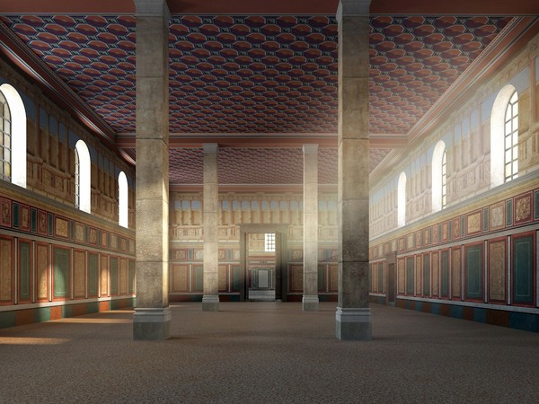 Ricostruzione virtuale dell’aula intermedia della Basilica di Aquileia in epoca costantiniana | © Fondazione Aquileia