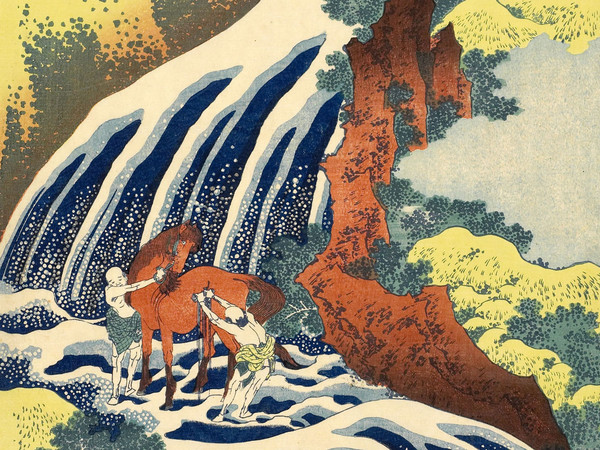 Katsushika Hokusai, La cascata di Yoshino nella provincia di Yamato dove Yoshitsune lavò il suo cavallo, Dalla serie Viaggio tra le cascate giapponesi, 1832-1833 circa, Silografia policroma, 37.9 x 25.9 cm, Honolulu Museum of Art | Courtesy of Palazzo Reale, Milano 2016