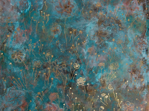Micaela Legnaioli, Flowing, 2023, lastra di ottone ossidata e incisa, cm. 100x100