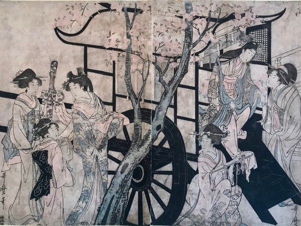 Utamaro Kitagawa, Dama che scende di carrozza, per ammirare i fiori di ciliegio, 1801-04 <br />