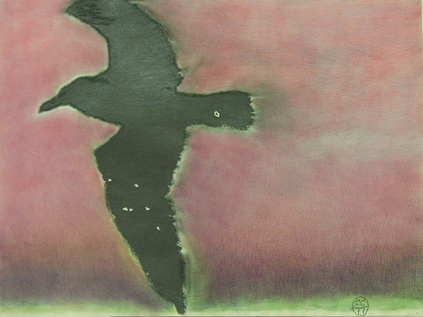 Claudio Cintoli, Il volo, 1977, cm. 56x76, tecnica mista su cartoncino 