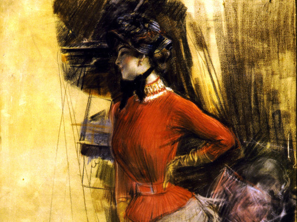 Giovanni Boldini, Signora in casacca rossa, 1882 circa. Pastello su carta, 100 x 73 cm