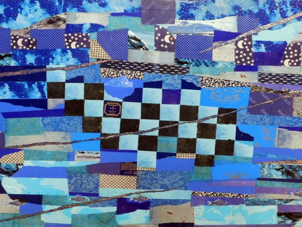Gianni Valbonesi, Bleu Charlemagne, 2020, collage e assemblage, cm. 72x102 
