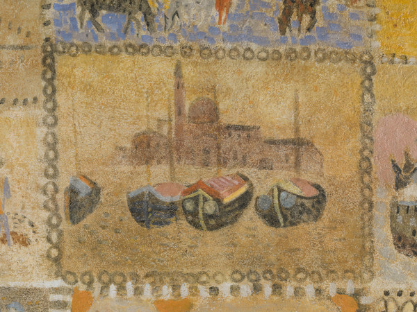 Zoran Mušič, <em>Veduta di San Giorgio Maggiore e bragozzi</em>, Dettaglio del soffitto, Olio su intonaco, Collezione privata