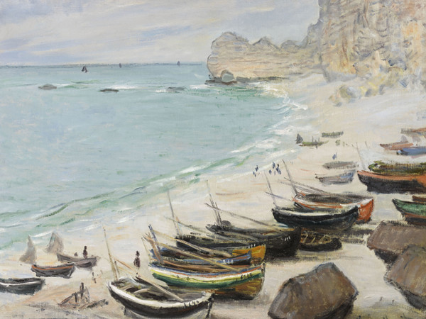 Claude Monet, Barche sulla spiaggia di Étretat, 1883, olio su tela, 81 x 65 cm, Tolosa, Fondation Bemberg