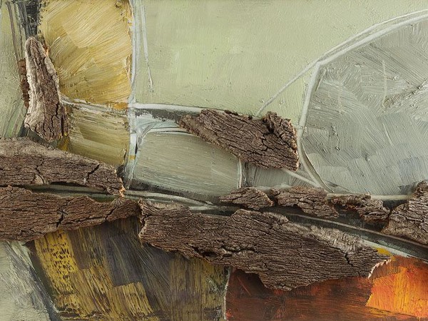 Maria Lai, Composizione polimaterica, 1964, olio e sughero su tela, 50x100x10
