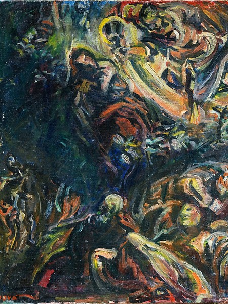 Emilio Vedova, Mosé fa scaturire l'acqua dalla roccia (da Tintoretto), 1942, 48x43 cm, olio su tela, Firenze, Museo Alberto della Ragione