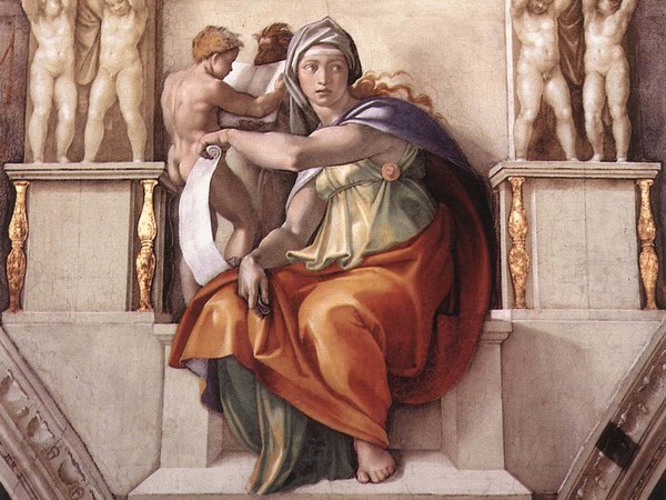 Michelangelo Buonarroti, Sibilla Delfica, 1508-1510 circa. Affresco, cm 350 x 380. Cappella Sistina, Musei Vaticani