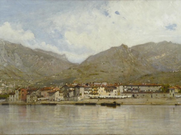 Filippo Carcano, Allegria, Pescarenico nel lago di Lecco, olio su tela, cm. 100x200