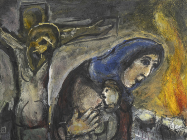 Marc Chagall, Le Crucifix - Entre Dieu et le Diable, 1943, Gouache e pastelli su carta applicata su cartoncino, Musei Vaticani, Collezione d’Arte Contemporanea, Inv. 23109 | Foto: © Governatorato SCV, Direzione dei Musei e dei Beni Culturali