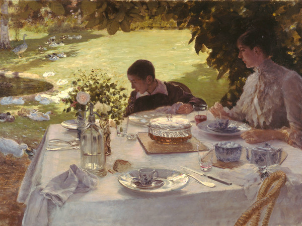 Giuseppe De Nittis, Colazione in giardino, 1883 - 1884, Olio su tela, cm. 81x117, Barletta, Pinacoteca Giuseppe De Nittis