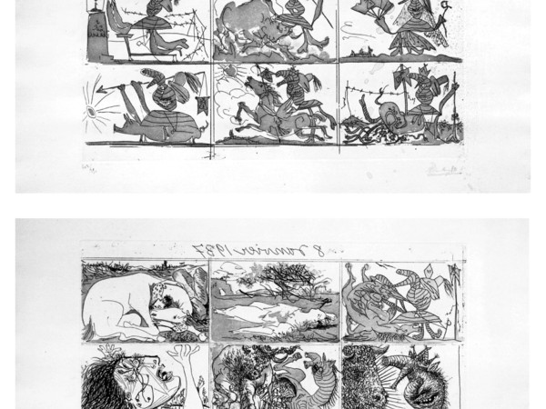 Pablo Picasso, Sueno y mentira de Franco, 1937, 2 acqueforti e acquatinte, mm 317x422
