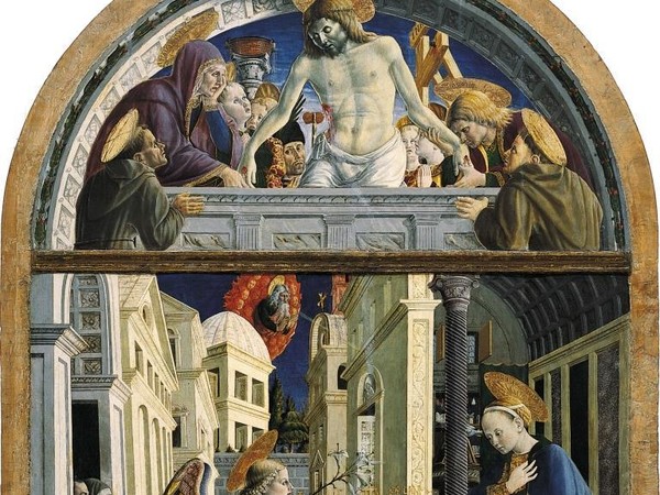 Giovanni Angelo d’Antonio, Annunciazione con un donatore laico e una donatrice terziaria francescana, particolare