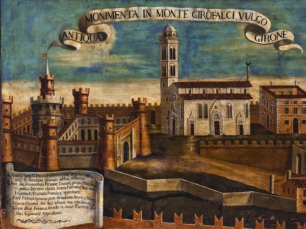 Anonimo pittore fermano del XVIII secolo, Veduta dei monumenti del Girfalco di Fermo, Fine XVIII secolo, Olio su tela, Fermo, PinacotecaCivica