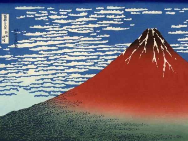 Katsushika Hokusai, <em>Fuji Rosso (Giornata limpida col vento del sud)</em>, Dalla serie Trentasei vedute del monte Fuji, 1830-1832 circa, Silografia policroma, 25.5 x 36.8 cm, Honolulu Museum of Art | Courtesy of Palazzo Reale, Milano 2016