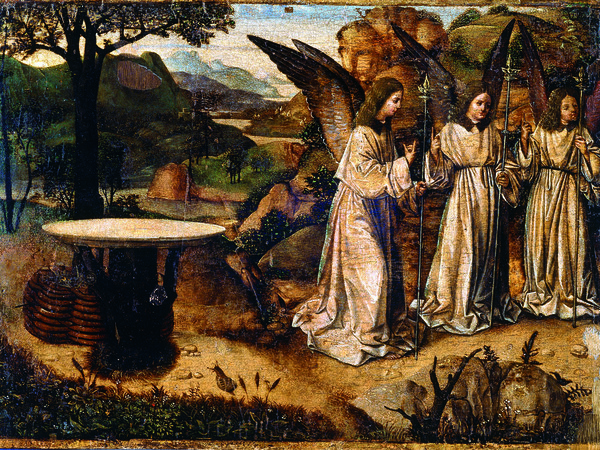 Antonello da Messina, Abramo e gli angeli, Tempera e olio su tavola, cm. 21,2x29,3. Reggio Calabria, Pinacoteca Civica Antonello da Messina, Abramo e gli angeli, Tempera e olio su tavola, cm. 21,2x29,3. Reggio Calabria, Pinacoteca Civica