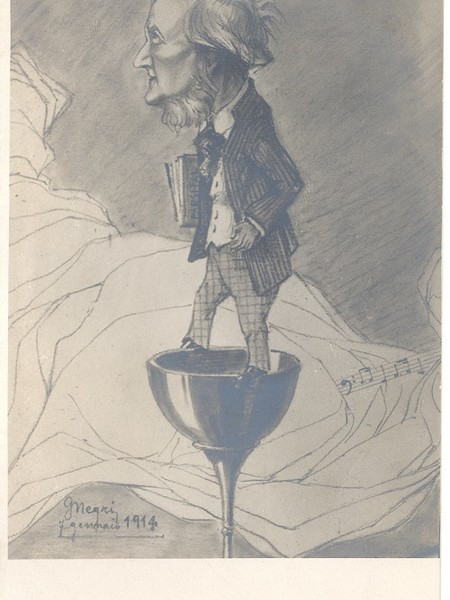 G. Negri, Cartolina umoristica con la caricatura di Richard Wagner, 1914, album Musica I di Fiorello de Farolfi Civico Museo Teatrale Carlo Schmidl Trieste