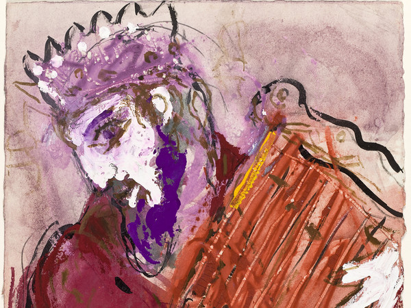 Marc Chagall, Davide, 1956. Disegno per l'edizione Verve della Bibbia (nn.33-34). Inchiostro di china, gouache, acquerello e grafite su carta, cm 35,6x26,5. Dono di Ida Chagall, Parigi © Chagall ® by SIAE 2 015