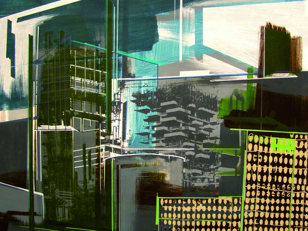 Annalisa Fulvi, Il verde verticale, 2011-2012, tecnica mista su lino, 90cm x90 cm