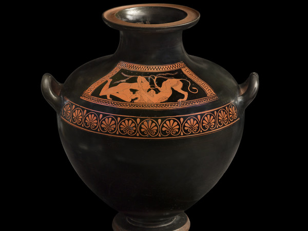Eracle atterra il leone di Nemea, hydria attica a figure rosse attribuita al Gruppo dei Pionieri, 510 a. C. ca., Antikenmuseum Basel und Sammlung Ludwig Eracle atterra il leone di Nemea, hydria attica a figure rosse attribuita al Gruppo dei Pionieri, 510 a. C. ca., Antikenmuseum Basel und Sammlung Ludwig