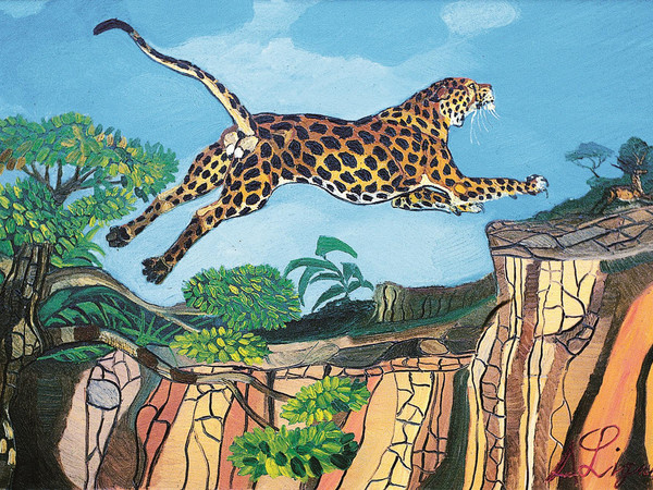 Antonio Ligabue, Leopardo su roccia, olio su tela, 70x100 cm. Centro Studi & Archivio Antonio Ligabue di Parma