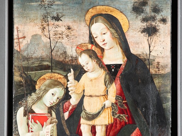 Bernardino di Betto detto il Pintoricchio, Madonna con il Bambino e San Giovannino. Tempera e olio su tavola. Museo del Duomo di CIttà di Castello