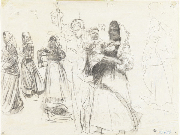 Francesco Paolo Michetti (1851-1929), Donne in processione, 1900 circa, matita nera e carboncino, inv. 92701 