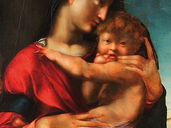 Alonso Berruguete, Madonna con Bambino e San Giovannino, olio su tavola, diametro 83 cm, Firenze, Palazzo Vecchio, Collezione Loeser