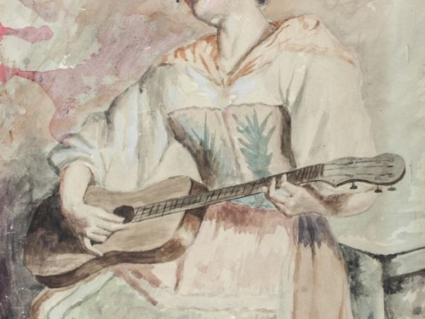 Vincenzo Volpe, Donna con chitarra, 1895, acquarello su cartone, cm. 40x30