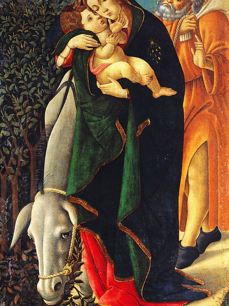 Sandro Botticelli, La fuga in Egitto, 1495-1500 ca., tempera su tela, cm 130x95, Paris, Musèe Jacquemart-Andrè, Institut de France