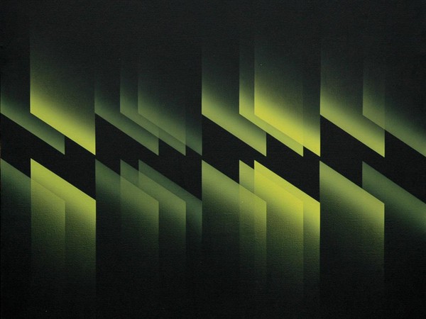Ennio Finzi: Cromovibrazione luce nero, 1968, acrilico su tela, cm 120x2120