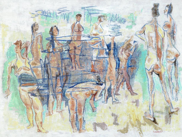 Fausto Pirandello, <em>Bagnanti</em>, 1961, olio su cartone, 72,5 x 93,5 cm.