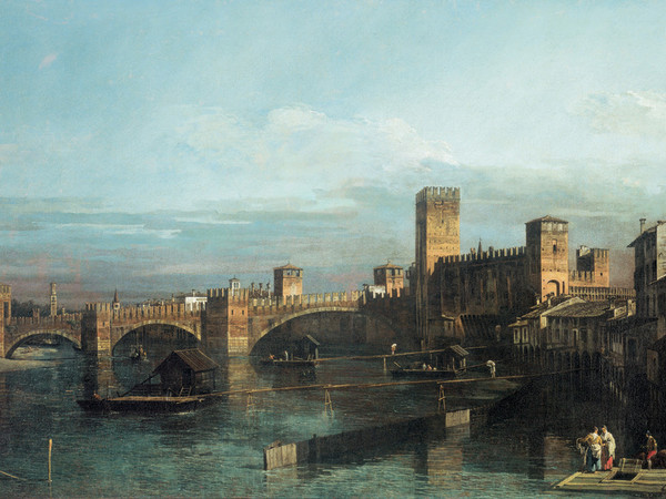 Bernardo Bellotto, Mulini galleggianti sull’Adige vicino a Castelvecchio e al Ponte Scaligero, 1745 ca. Verona, Fondazione Cariverona