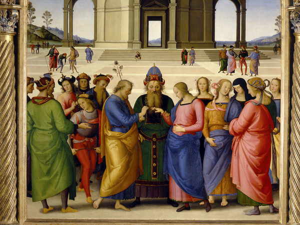 Pietro di Cristoforo Vannucci, detto il Perugino, Sposalizio della Vergine, 1502. Olio su pannello, 234x185 cm. Musée des Beaux-Arts, Caen Pietro di Cristoforo Vannucci, detto il Perugino, Sposalizio della Vergine, 1502. Olio su pannello, 234x185 cm. Musée des Beaux-Arts, Caen
