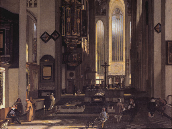 Emanuel de Witte, Interno di una chiesa cattolica immaginaria, 1668, olio su tela, cm 110 x 85. L’Aia, Gabinetto reale di pitture Mauritshuis acquisito nel 1883. © L’Aia, Gabinetto reale di pitture Mauritshuis