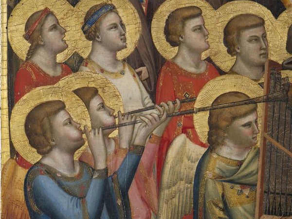 Giotto, Polittico Baroncelli, Angeli musicanti, particolare 1330 ca. Tempera e oro su tavola, dalla basilica di Santa Croce, cappella Baroncelli (Firenze). Su concessione del Ministero dei Beni e delle Attiv ità Culturali e del Turismo: Soprintendenza Speciale per il patrimonio storico artistico ed etnoantropologico e per il polo museale della città di Firenze Firenze/Mondadori Portfolio/Domenico Ventura