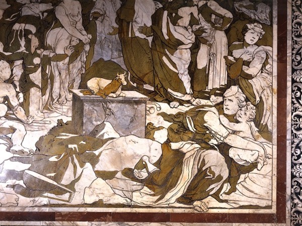 Domenico Beccafumi, Storie di Mosè sul Sinai, particolare. Siena, Cattedrale, Pavimento