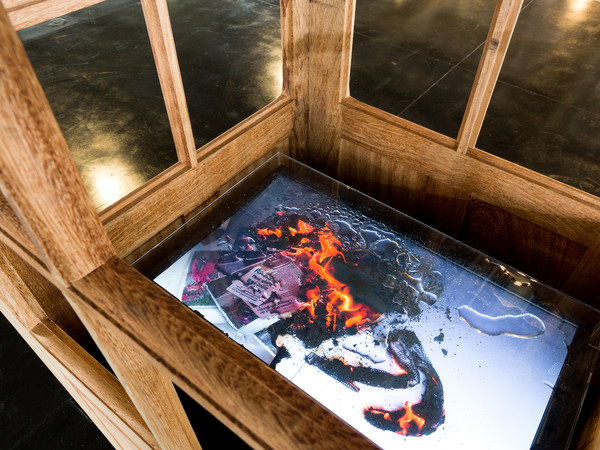 Antonio Manuel, <em>AM Nave</em>, 2013, 4 wood doors, tv, acrylic and video, 76 x 210 x 70 cm. Photo by Sergio Araújo. Courtesy of Antonio Manuel