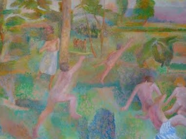 Lindo Landini, Baccanale nel bosco, olio su tela, cm 160x300, 1985-2006