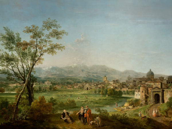 Francesco Zuccarelli, Veduta ideale di Vicenza con celebrazione allegorica di Andrea Palladio, 1760-1770, Olio su tela, 239.5 x 151.5 cm | Courtesy of Intesa Sanpaolo