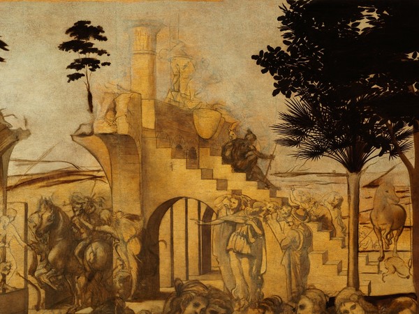 Leonardo da Vinci (1452-1519), Adorazione dei Magi, Particolare dello sfondo, Dopo il restauro