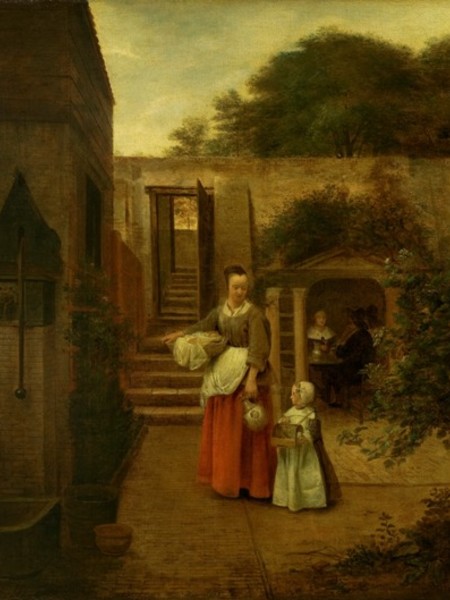 Pieter de Hooch, Woman and Child in the Courtyard, 1658/1660 ca., olio su tela, 73.5x66 cm