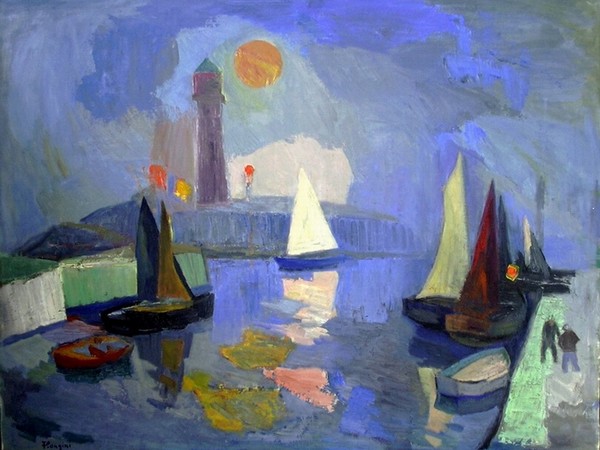 Giuseppe Flangini, Il faro di Ostenda, 1961, olio su tela, cm. 70x90 