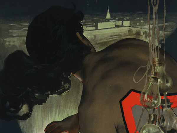 Adolf Hohenstein, Personificazione femminile della modernità che illumina con un faro la città di Torino (Cesare Urtis e C.o Torino Forniture Elettriche), 1899 circa