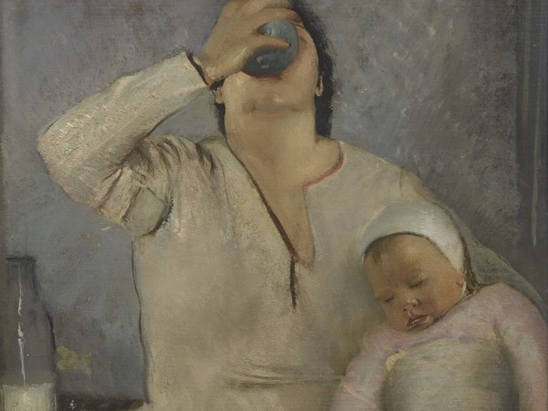 Pietro Gaudenzi, Mamma e bambino, 1932, olio su tavola